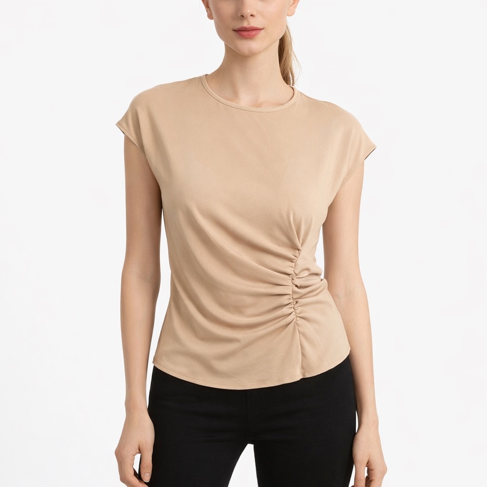 EXPRESS Chic Tan Ruched Short Sleeve Top XS